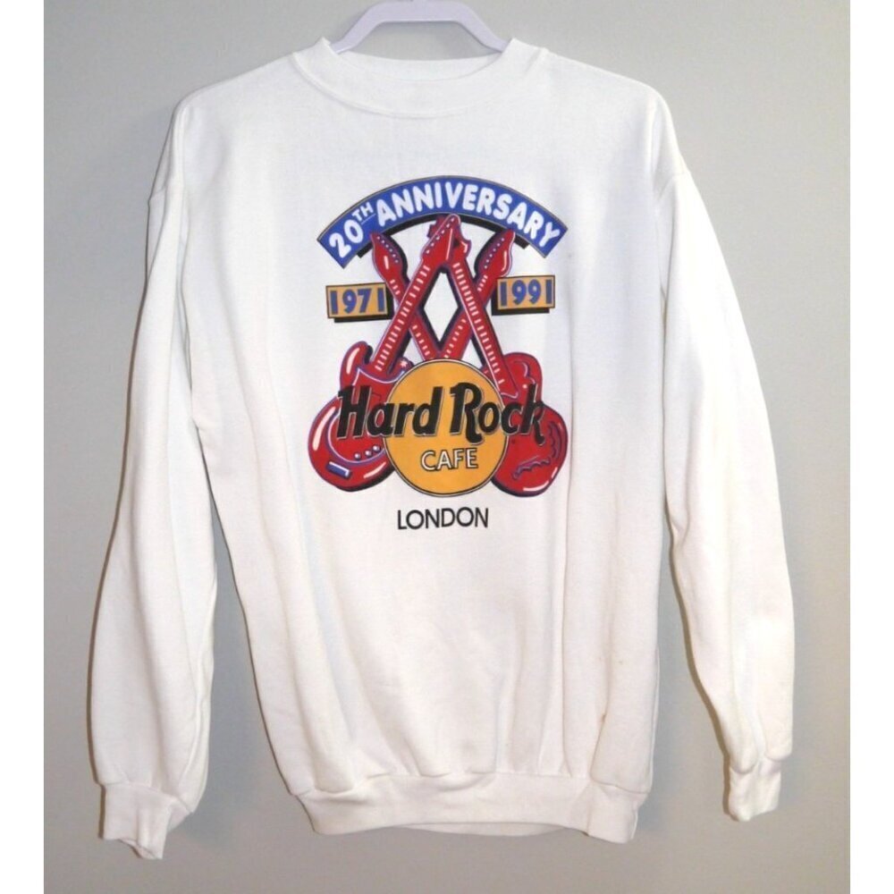 Vintage HARD ROCK CAFE London white sweat shirt 20th Anniversary 1991 Adult XL